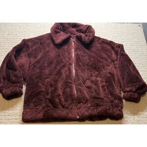 Old Navy Fleece Zip Jacket Plush Sherpa Burgundy Size S Women's
